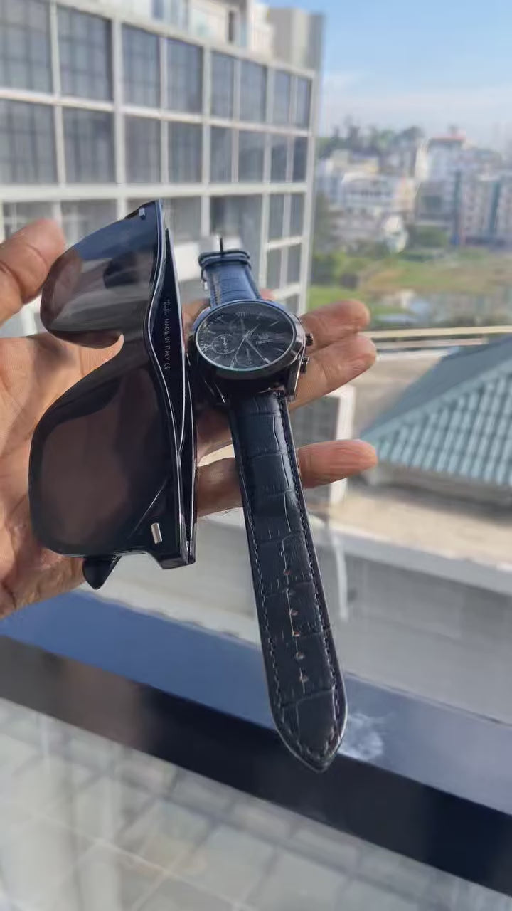Premium Combo Offer – Polarized Sunglass + Olives Watch (Water Resistant)